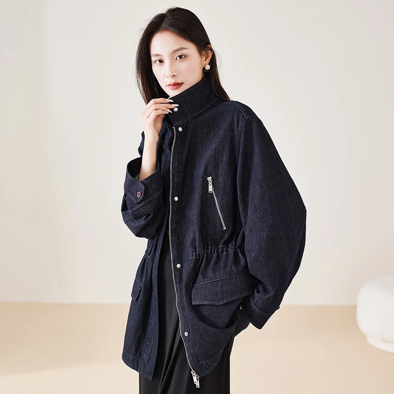 索菲丝尔纯棉立领拉链牛仔外套女2025春季休闲夹克上衣515023