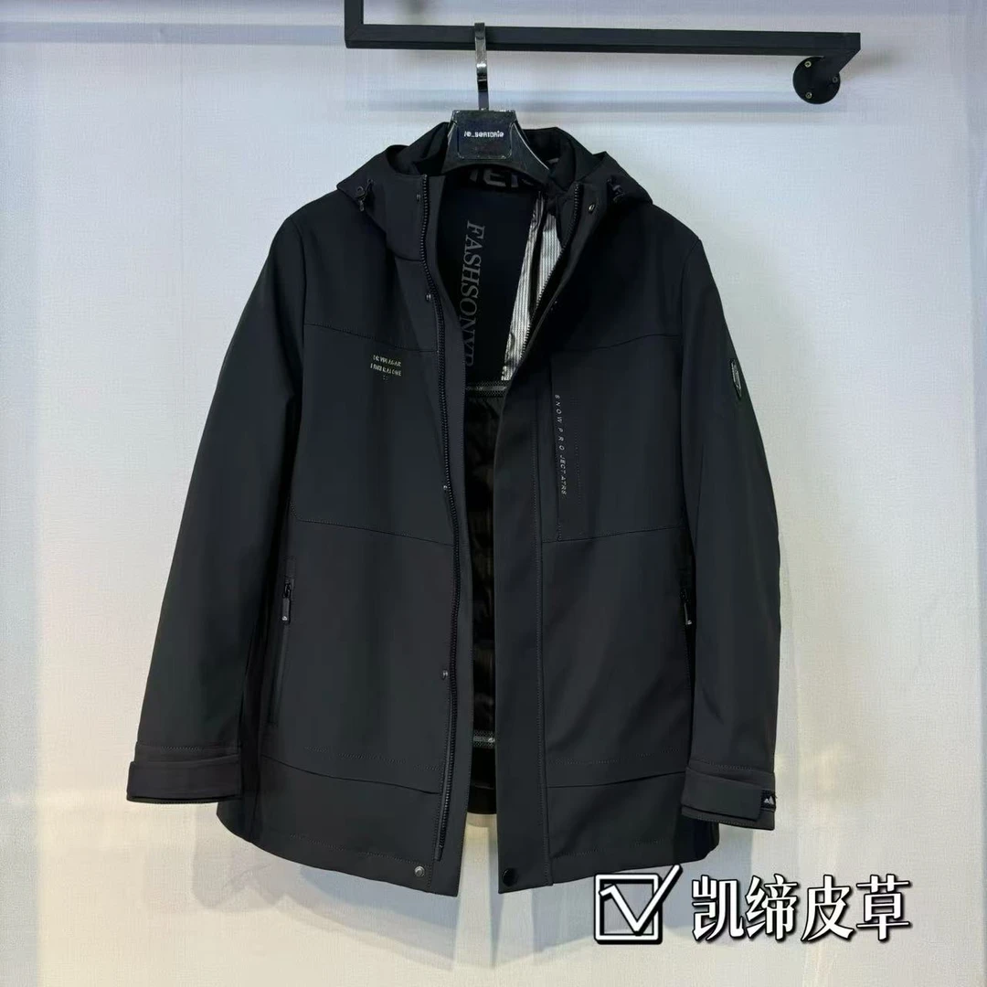 9823-CCL男士黑色大快水貂皮加羽绒内胆皮草派克服活里活面皮草
