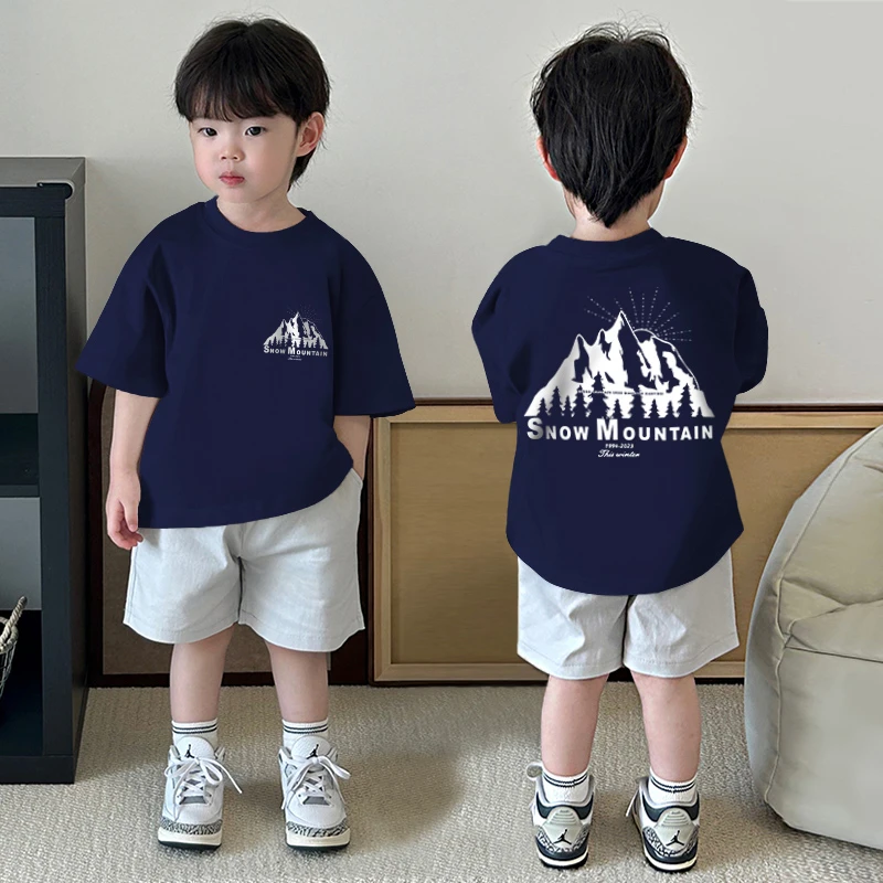 纯棉男童圆领插肩短袖T恤夏季新款儿童宝宝卡通洋气印花百搭上衣