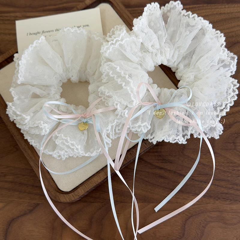 芭蕾少女粉蓝丝带蝴蝶结波点蕾丝大肠发圈甜美小仙女新款发绳头圈