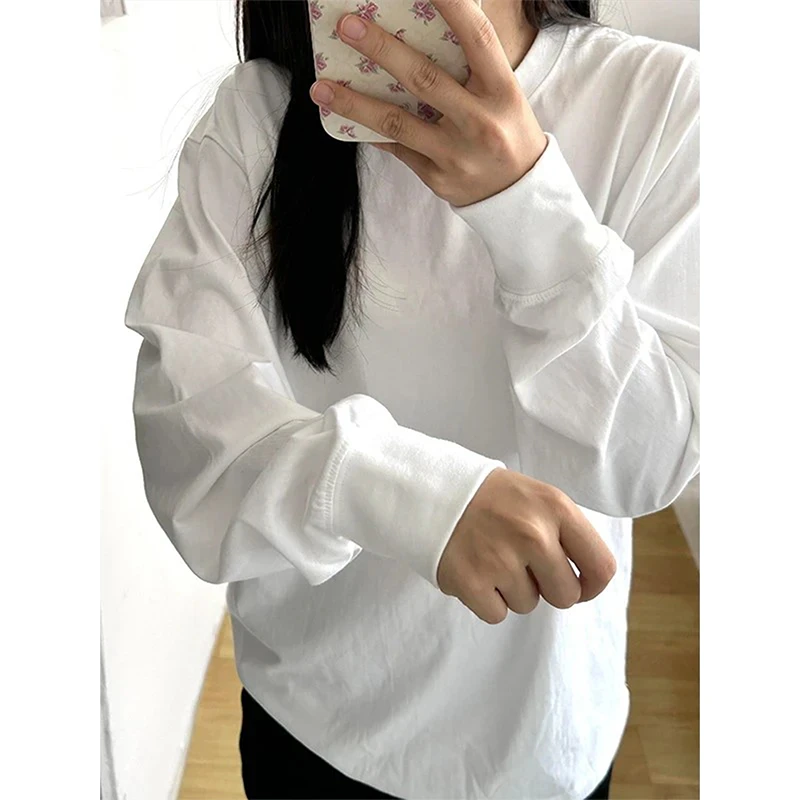 白色小领口长袖卫衣外套男美式痞帅cleanfit高级感重磅内搭打底衫