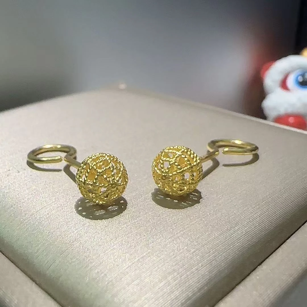 5G足金999耳钉花丝圆珠 1.44克