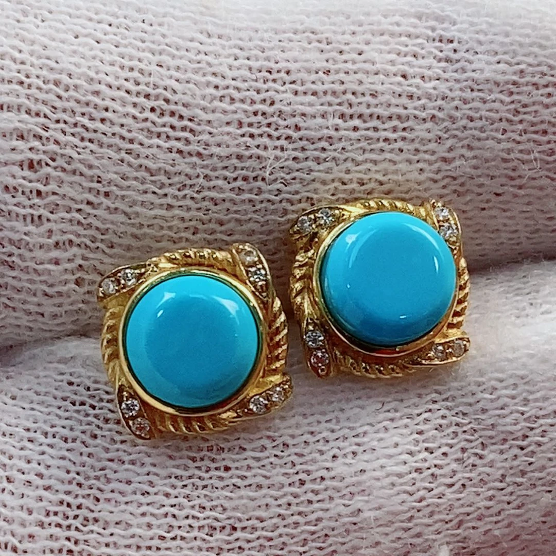 绿松石18K金镶嵌原矿无优化