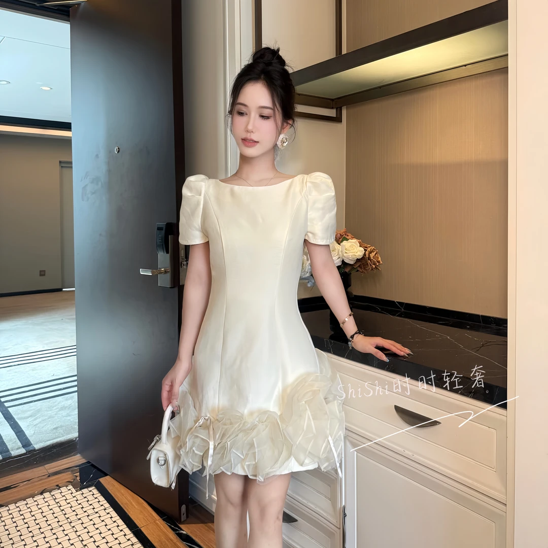 【时时原创】法式复古小个子少女拼接轻奢气质生日宴会连衣裙11572