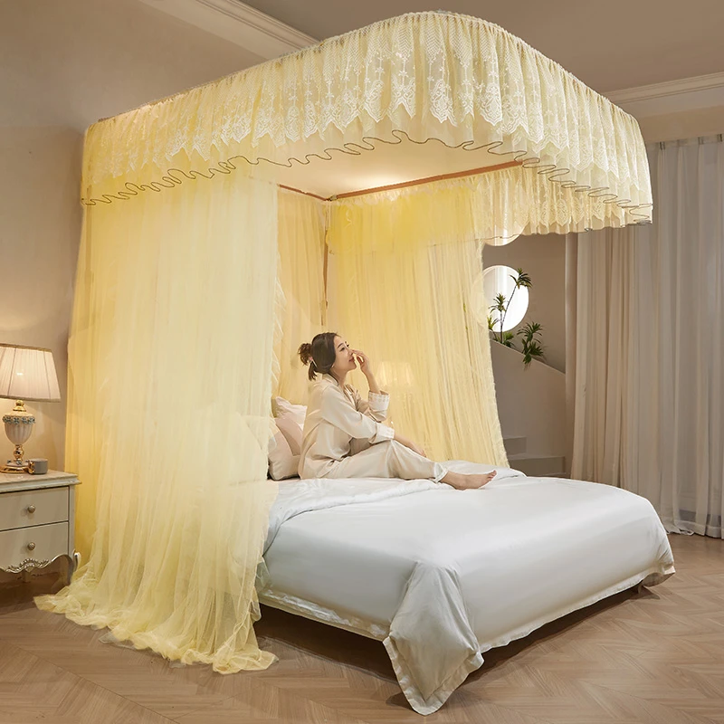 家用卧室A类母婴级刺绣加柔加密可升降欧式落地加粗导轨蚊帐艺