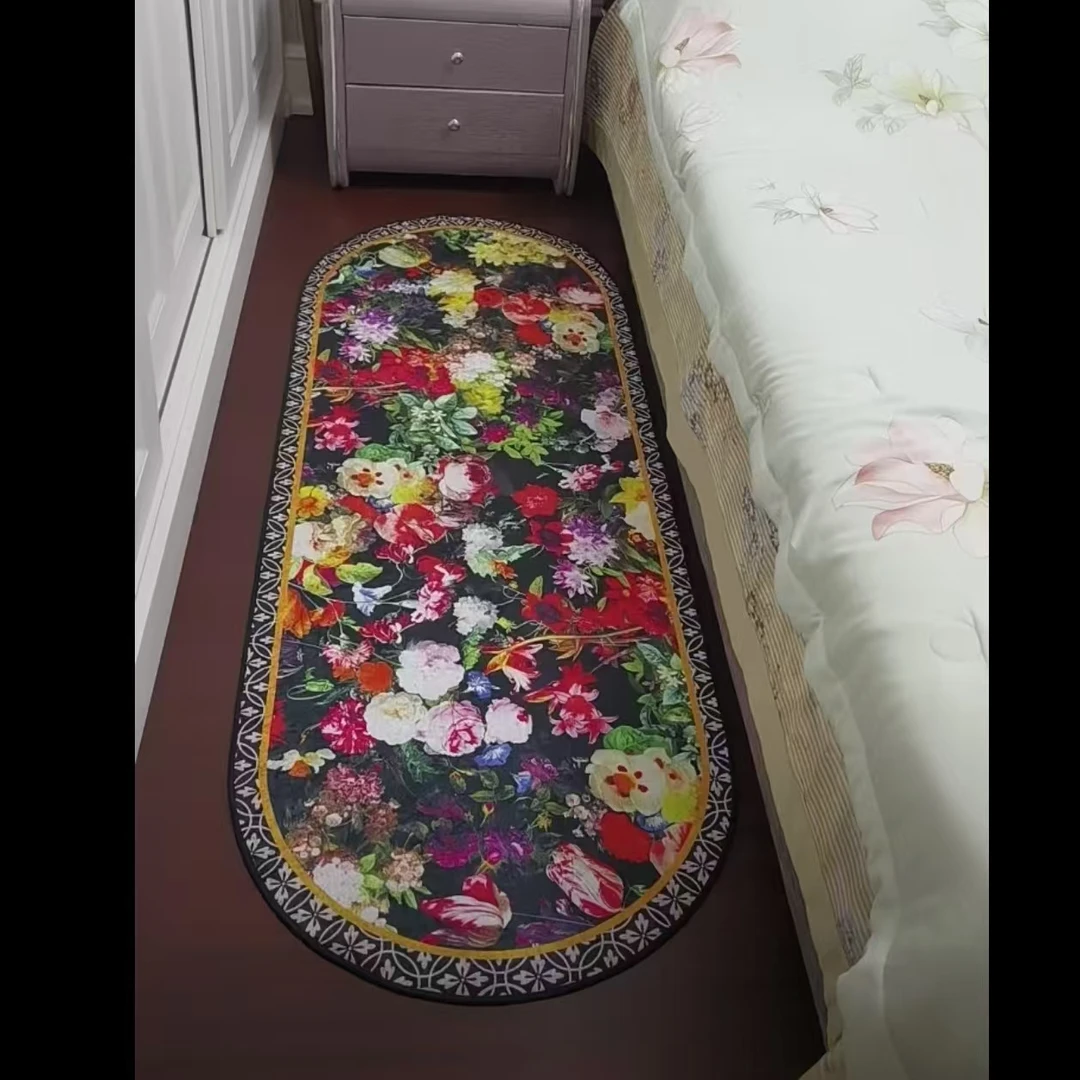欧式地垫可裁剪长条椭圆形卧室床边毯免地毯民族风