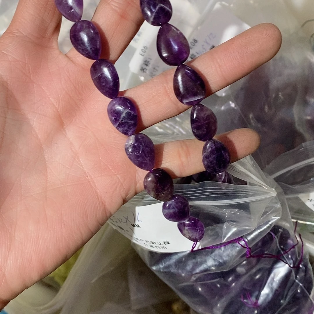 玛瑙/玉髓珠宝半成品合金一条天然12×16梦幻紫晶水滴E07