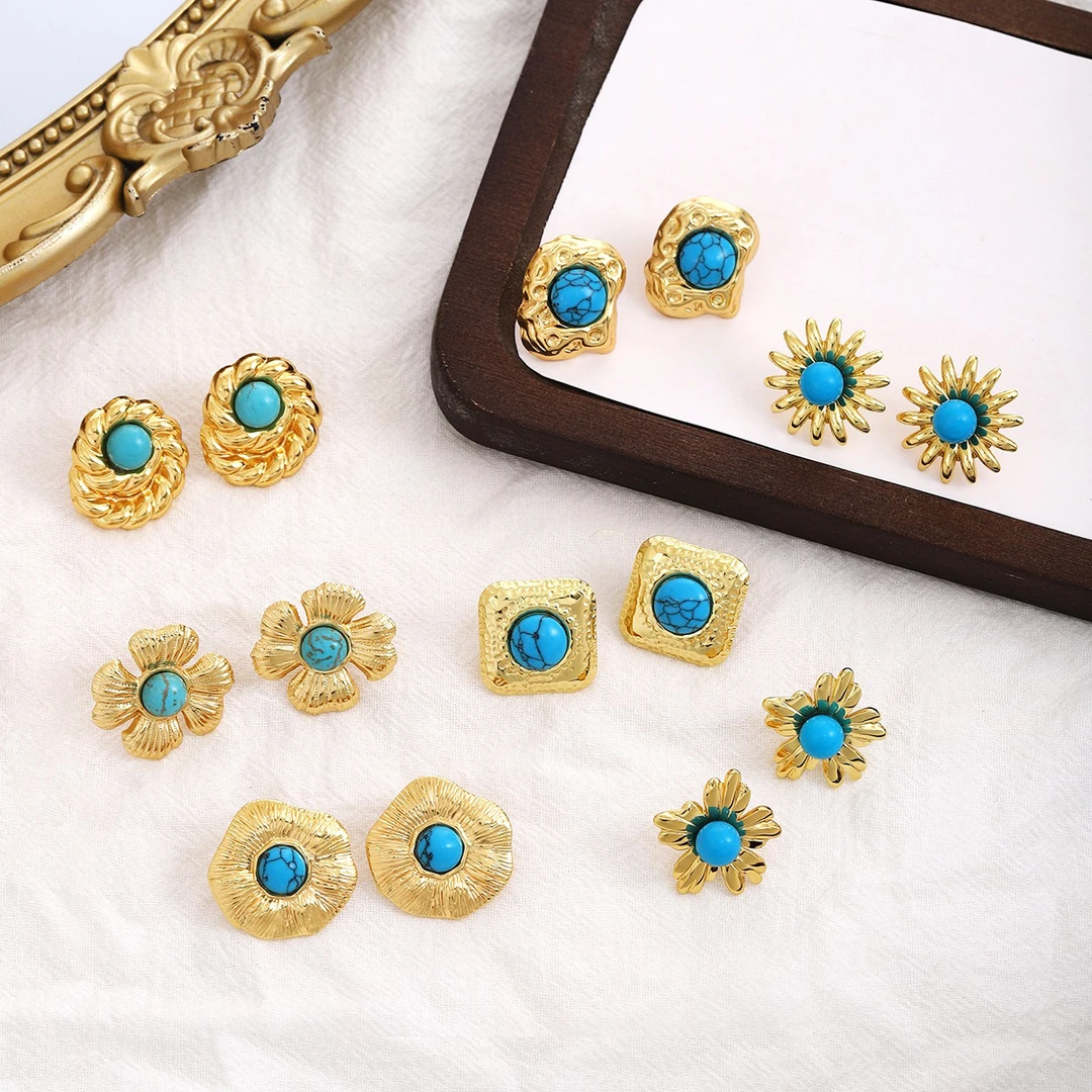 合金耳饰 法式复古不规则花朵耳钉 中古轻奢高级感金属风时尚气质