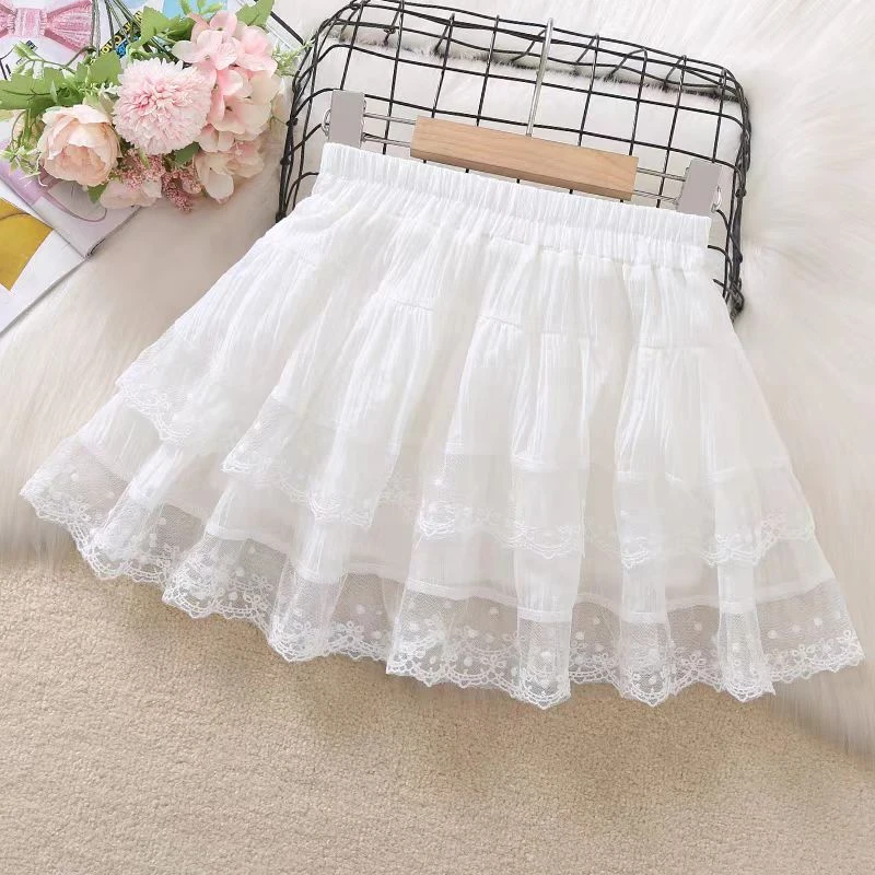 女童半身裙夏季2025新款儿童洋气蕾丝花边蛋糕公主裙中大童短裙子