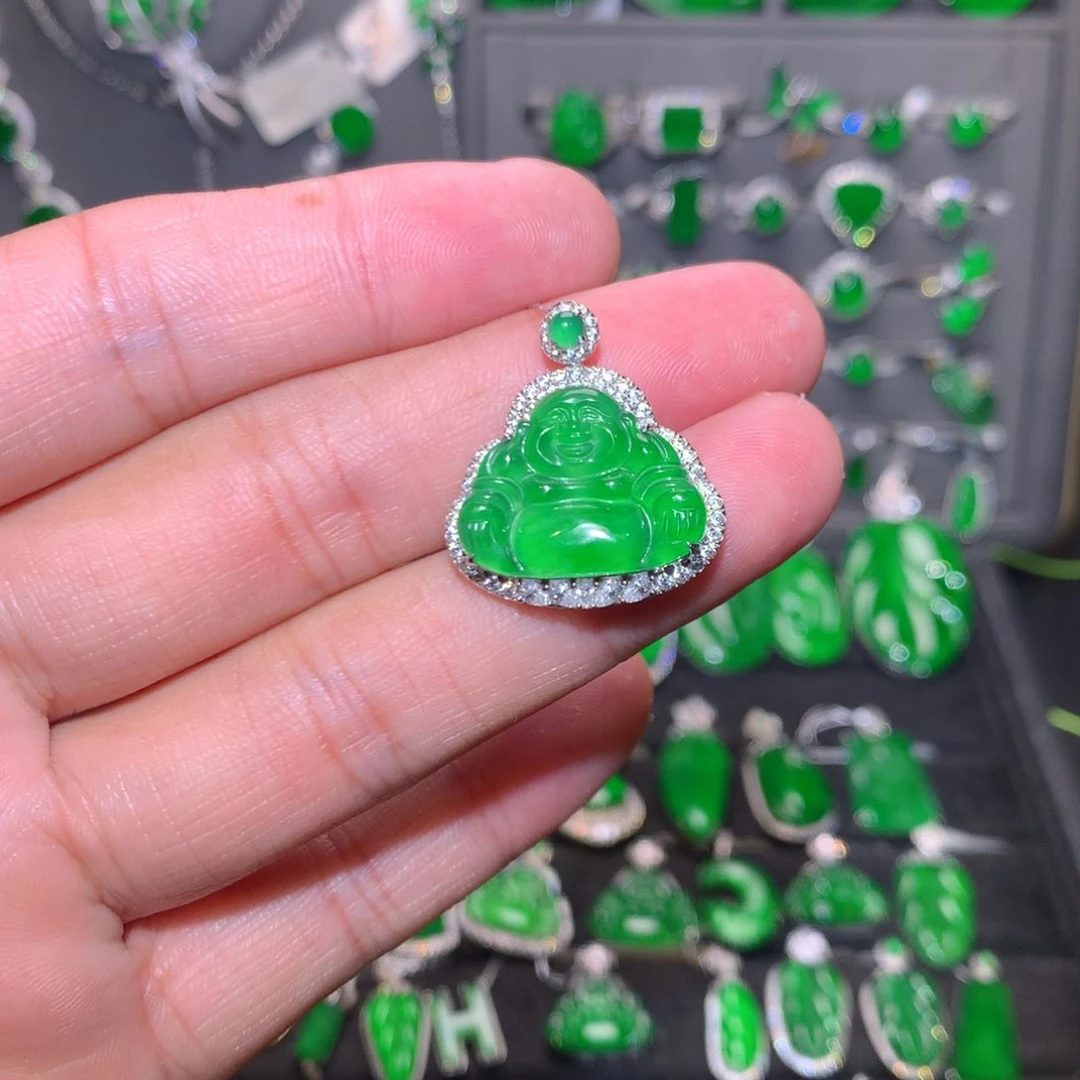 翡翠18K金镶嵌吊坠(不含链)天然翡翠