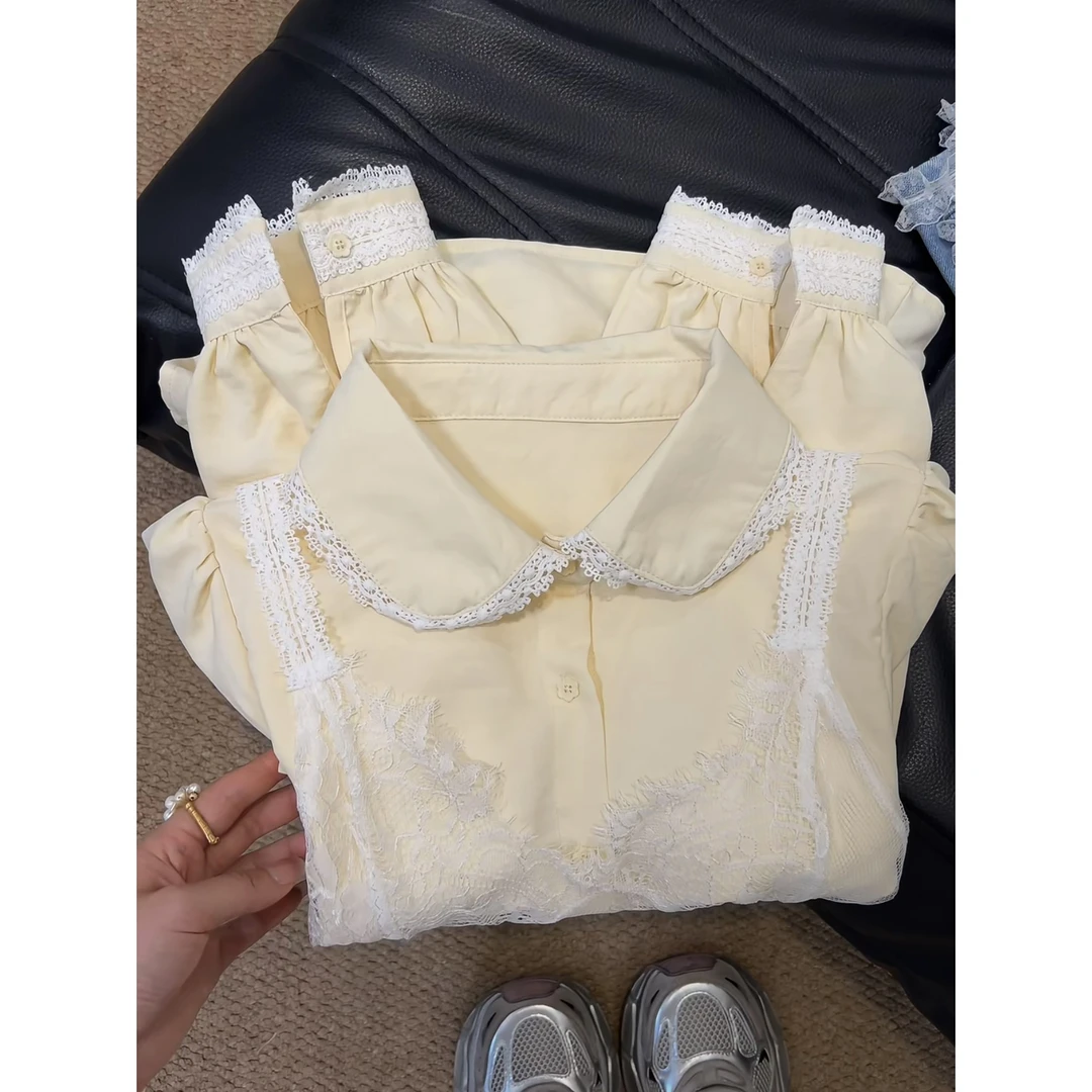 法式气质高级感蕾丝衬衫女2025春季新款小众POLO领蕾丝花边衬衣