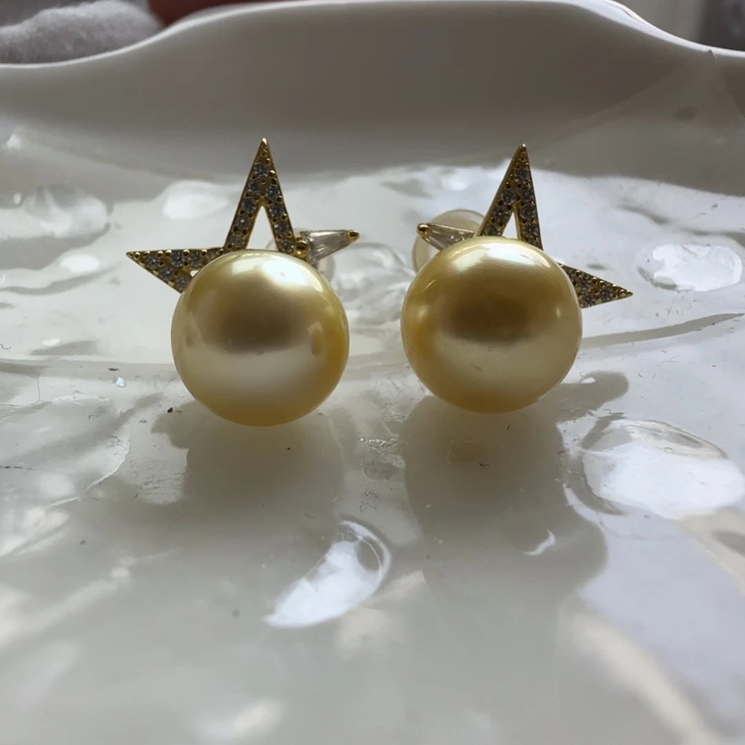 银S925镶嵌海水珍珠耳饰