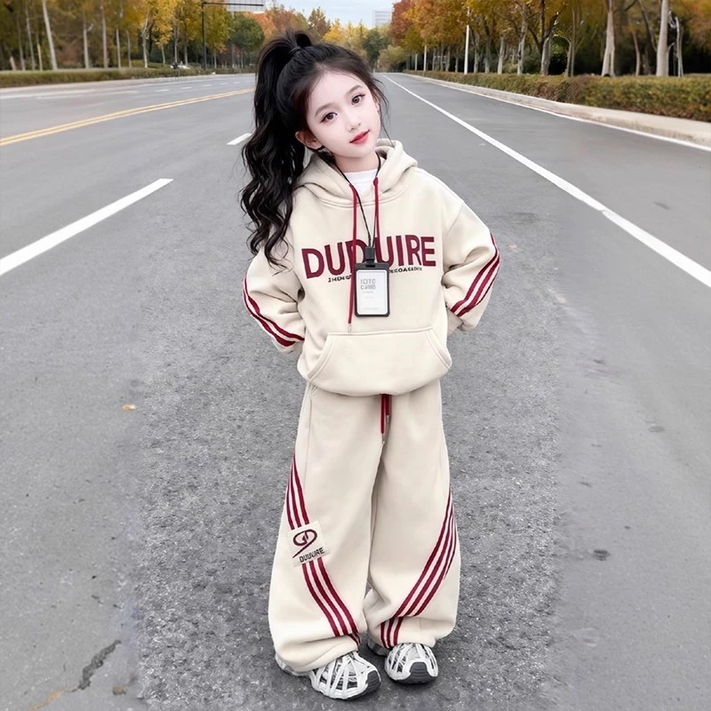 女童加绒套装秋冬款2025新款儿童洋气卫衣冬装女孩韩版休闲两件套