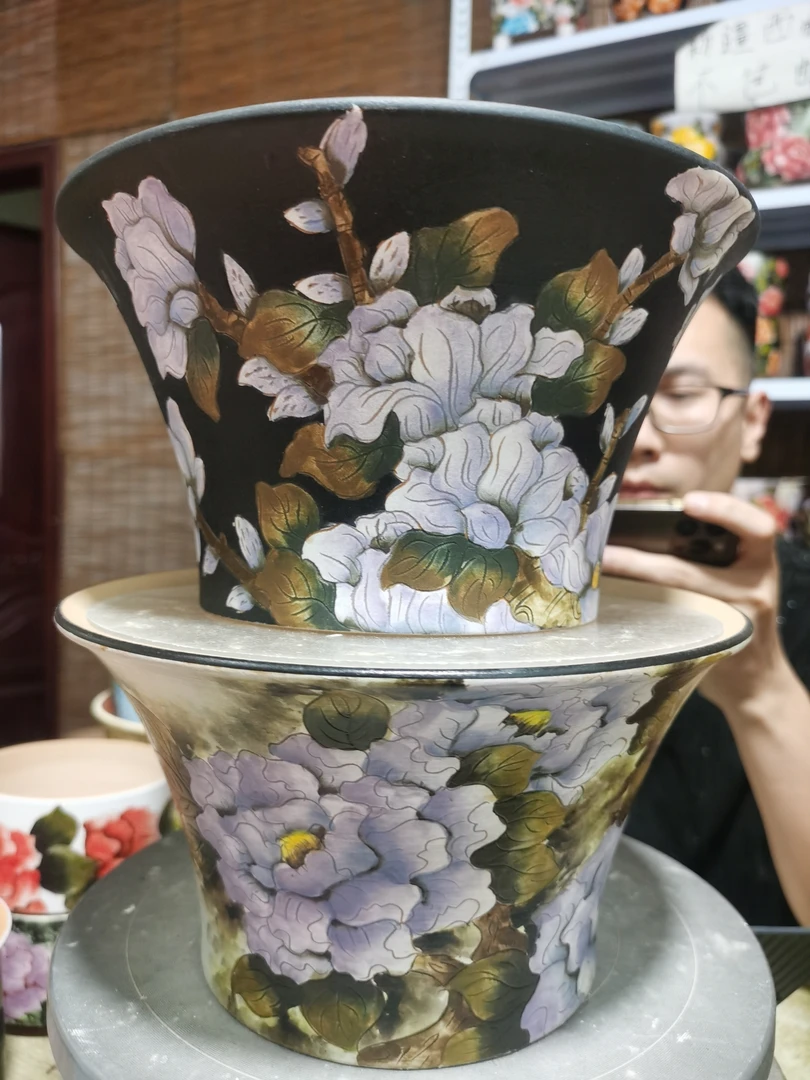 景德镇纯手工多肉花盆油画风41