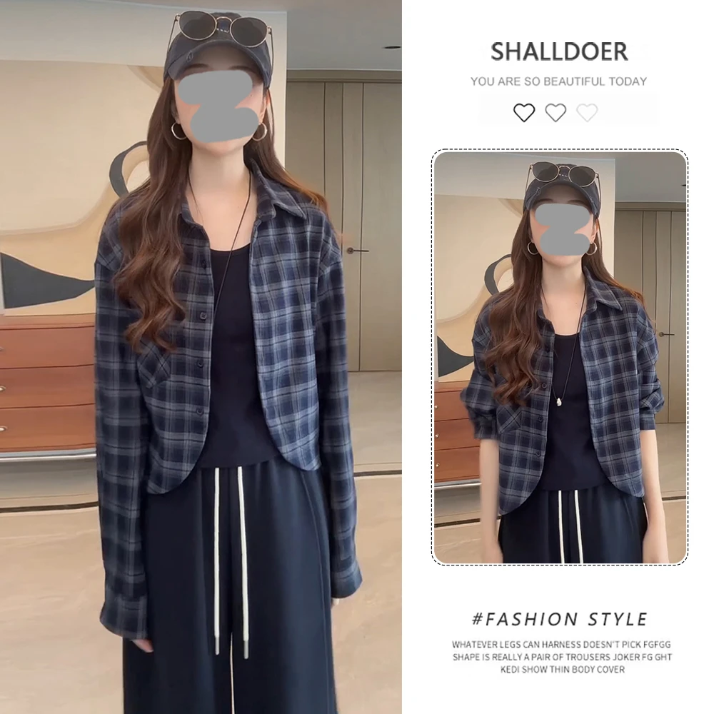 轻熟小众不撞款套装女2025年春秋新款吊带背心格子长袖衬衫两件套