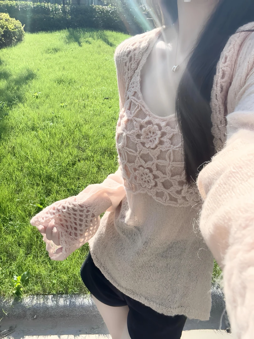 韩系穿搭一整套挂脖吊带外搭针织开衫女春秋穿搭罩衫上衣短裤套装