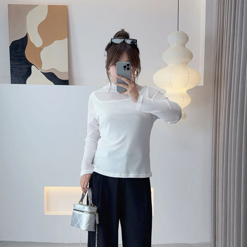 【安朵姑娘】2025年秋季新大码女装胖MM显瘦半高领设计感上衣-9111