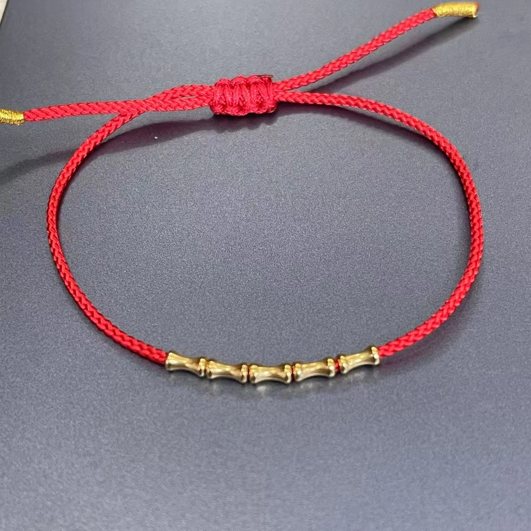【老王黄金】竹节红绳 18K金 LAK356
