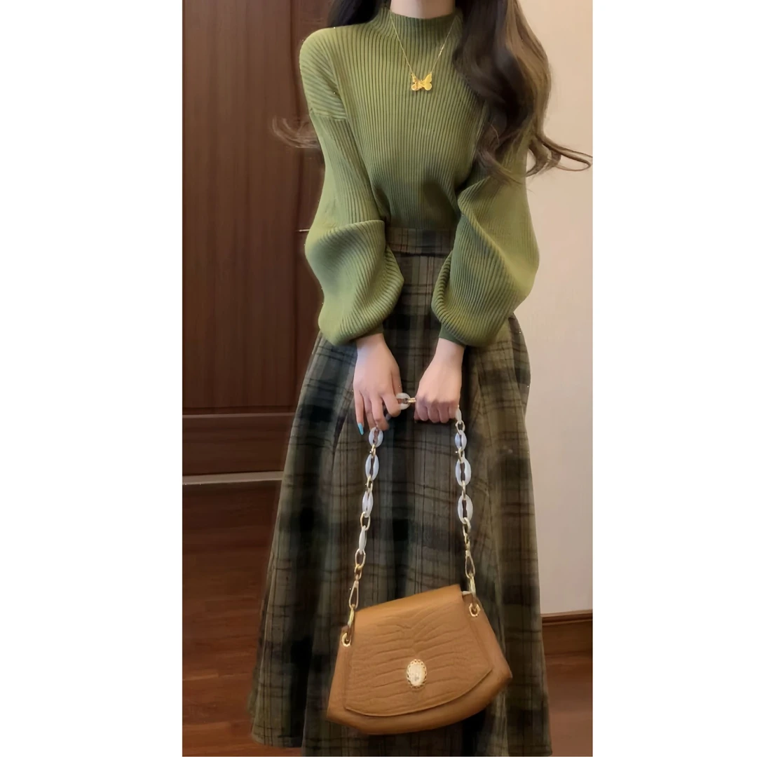 法式高领毛衣针织连衣裙子女秋冬季2025新款高级感小个子香风套装