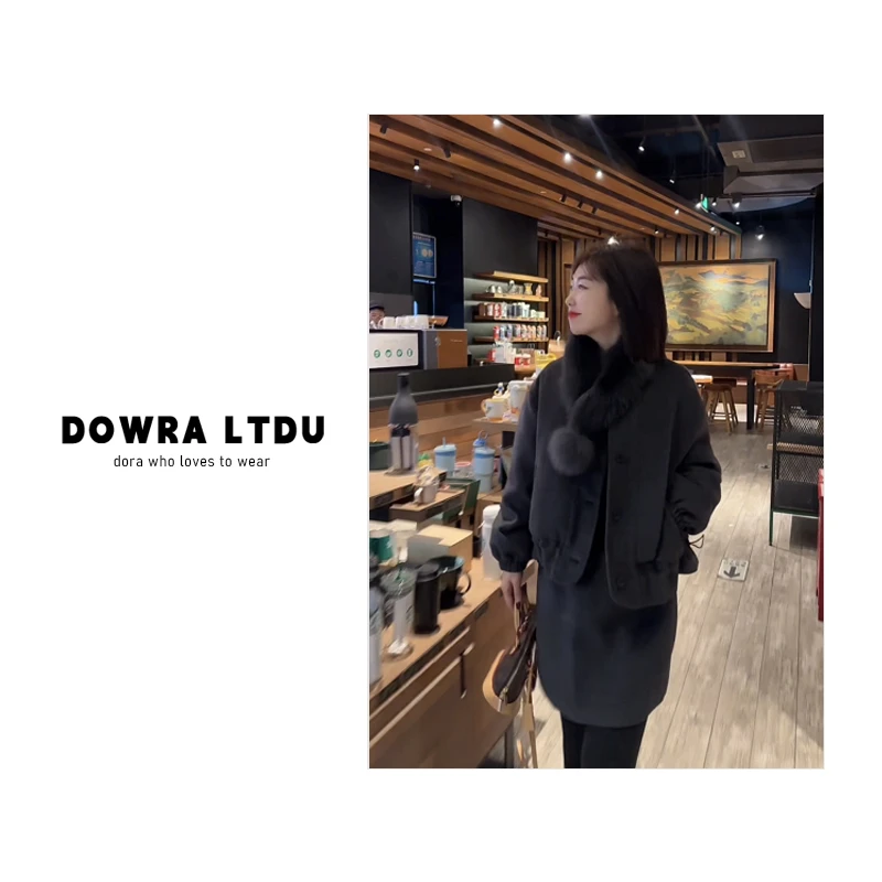 朵拉【晚风揽月】羊毛羽绒三件套装女2025年冬季狐狸毛围脖2-25152