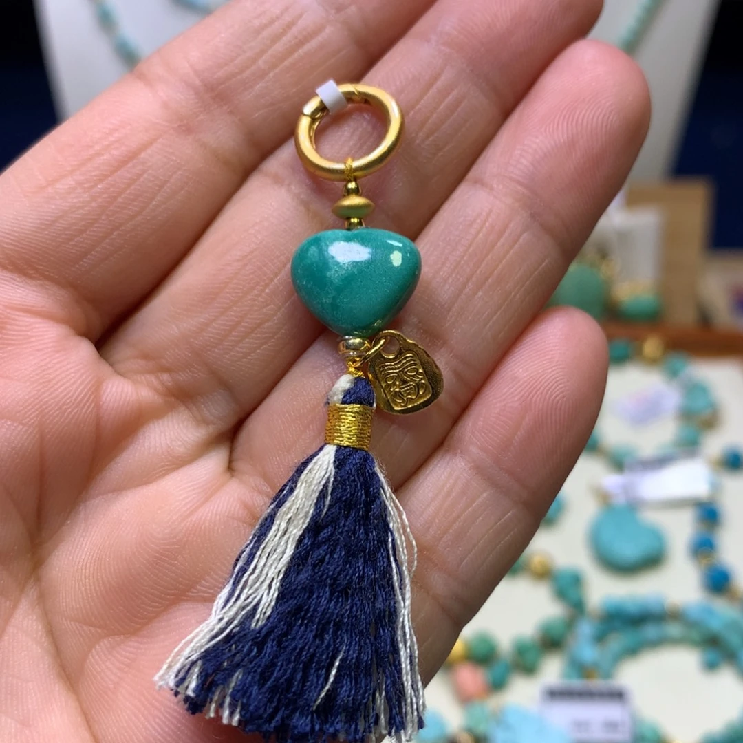 绿松石银S925镀金镶嵌挂件