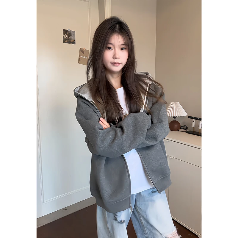 撞色拼接潮牌重磅开衫卫衣男女同款连帽休闲百搭宽松运动开衫外套