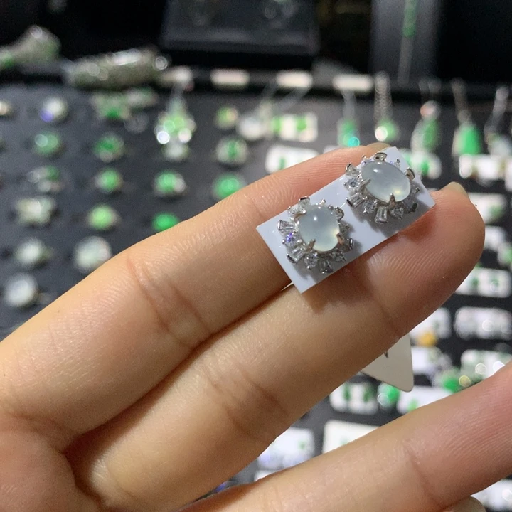 银S925镶嵌翡翠耳饰