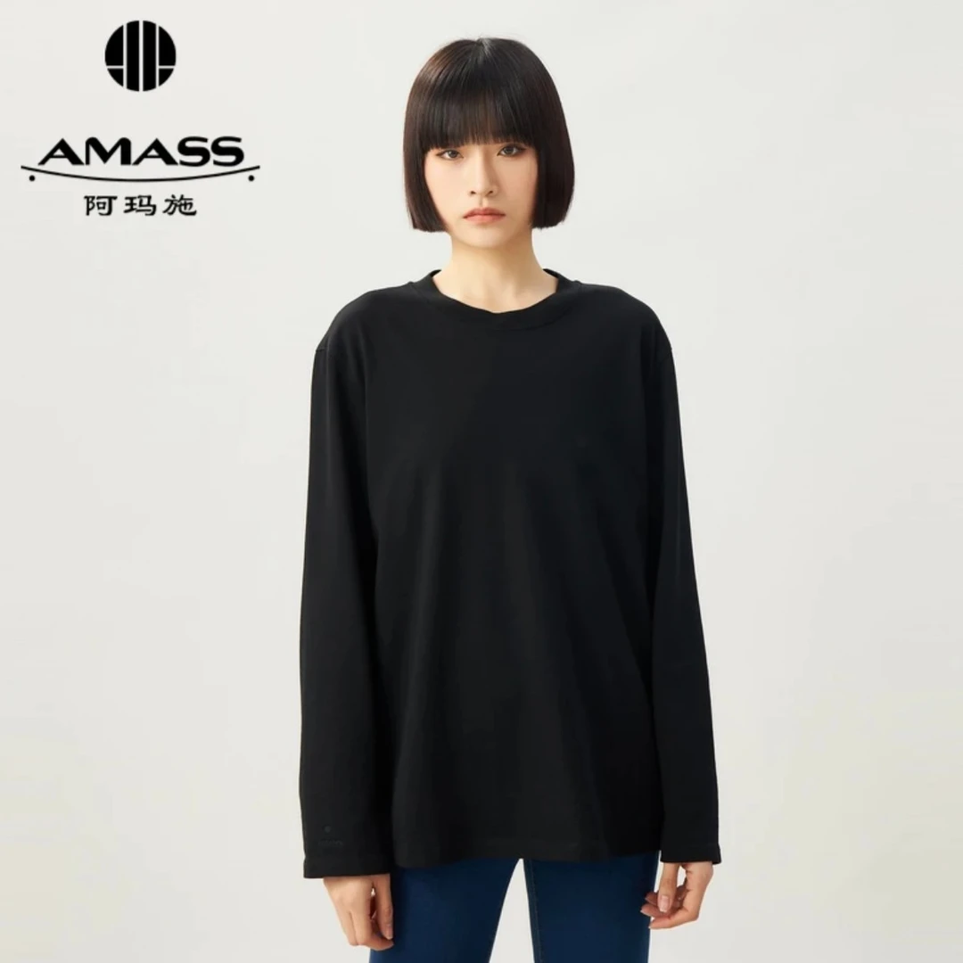 阿玛施*私服爱穿*休闲气质简约圆夏季女款素色圆领T恤