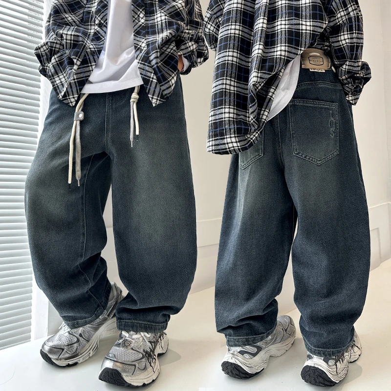 男童春秋牛仔裤2025新款中大童宽松痞帅老爹裤初中生秋季韩版长裤