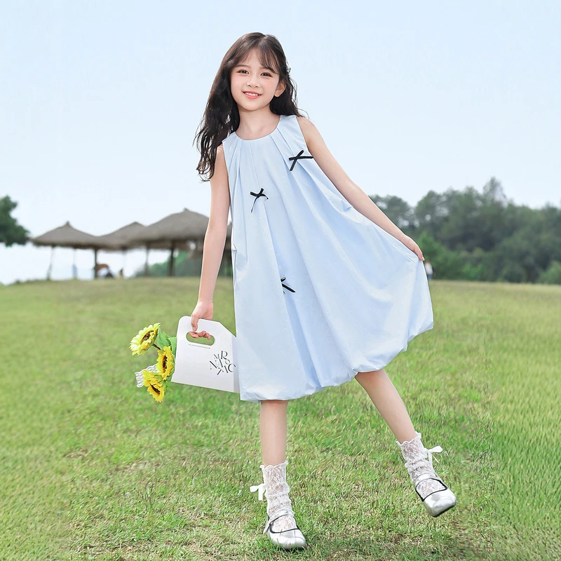 女童无袖蝴蝶结连衣裙25486