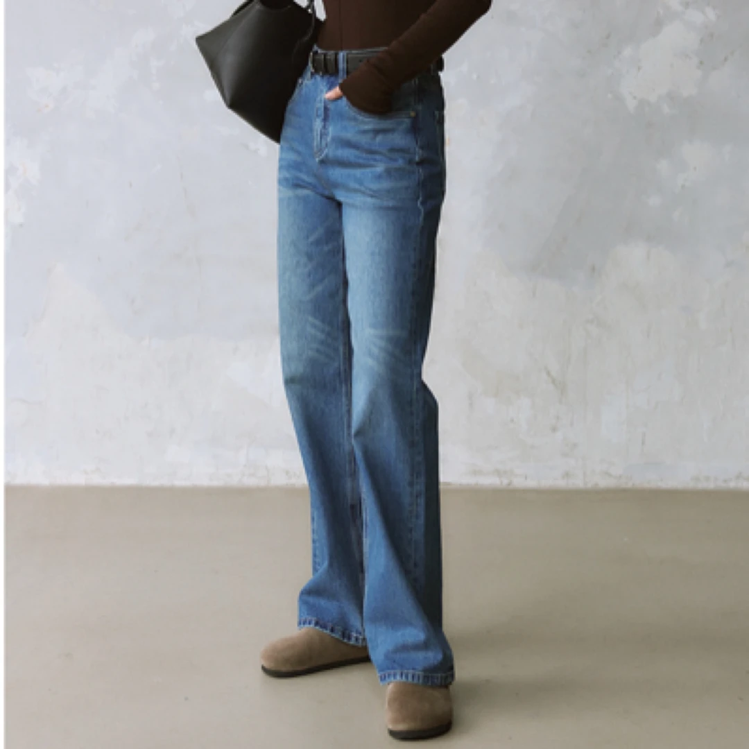 进口土耳其bossa经典老钱窄版直筒蓝色牛仔女裤长96起到110