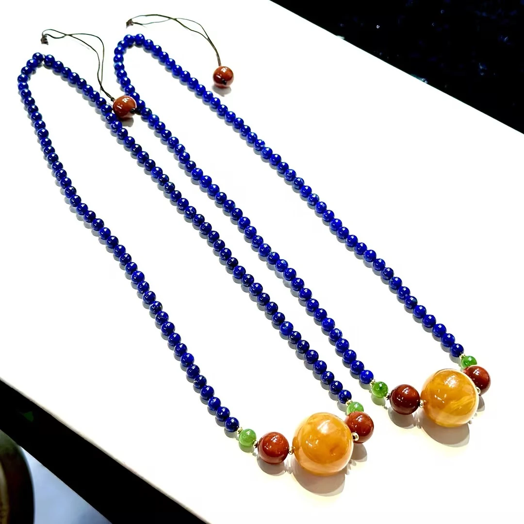【WR】青金石蜜蜡单珠DIY项链-约21*5mm（多样性发其一）