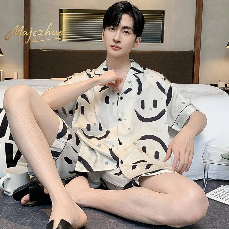 冰丝睡衣男桑蚕丝夏季高级感短袖大码薄款青少年可外穿家居服套装