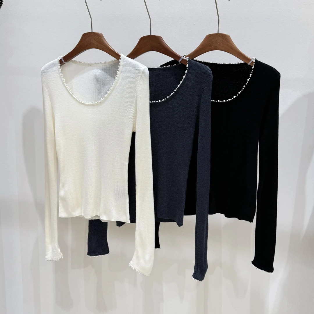 显瘦长袖百搭女装女毛针织衫轻复古纯色打底衫针织b559