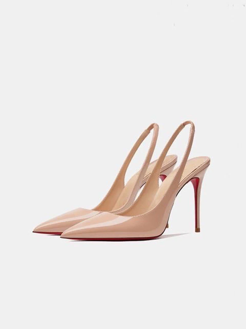 韩版尖头细跟高跟鞋高跟鞋夏季法式裸色黑色小众单鞋一字带后空