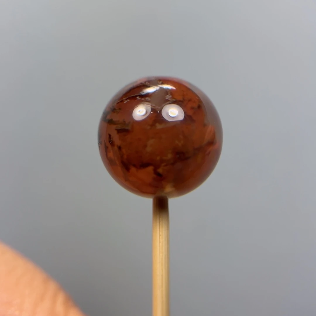 南红玛瑙特色包裹体圆珠13.2mm未镶嵌