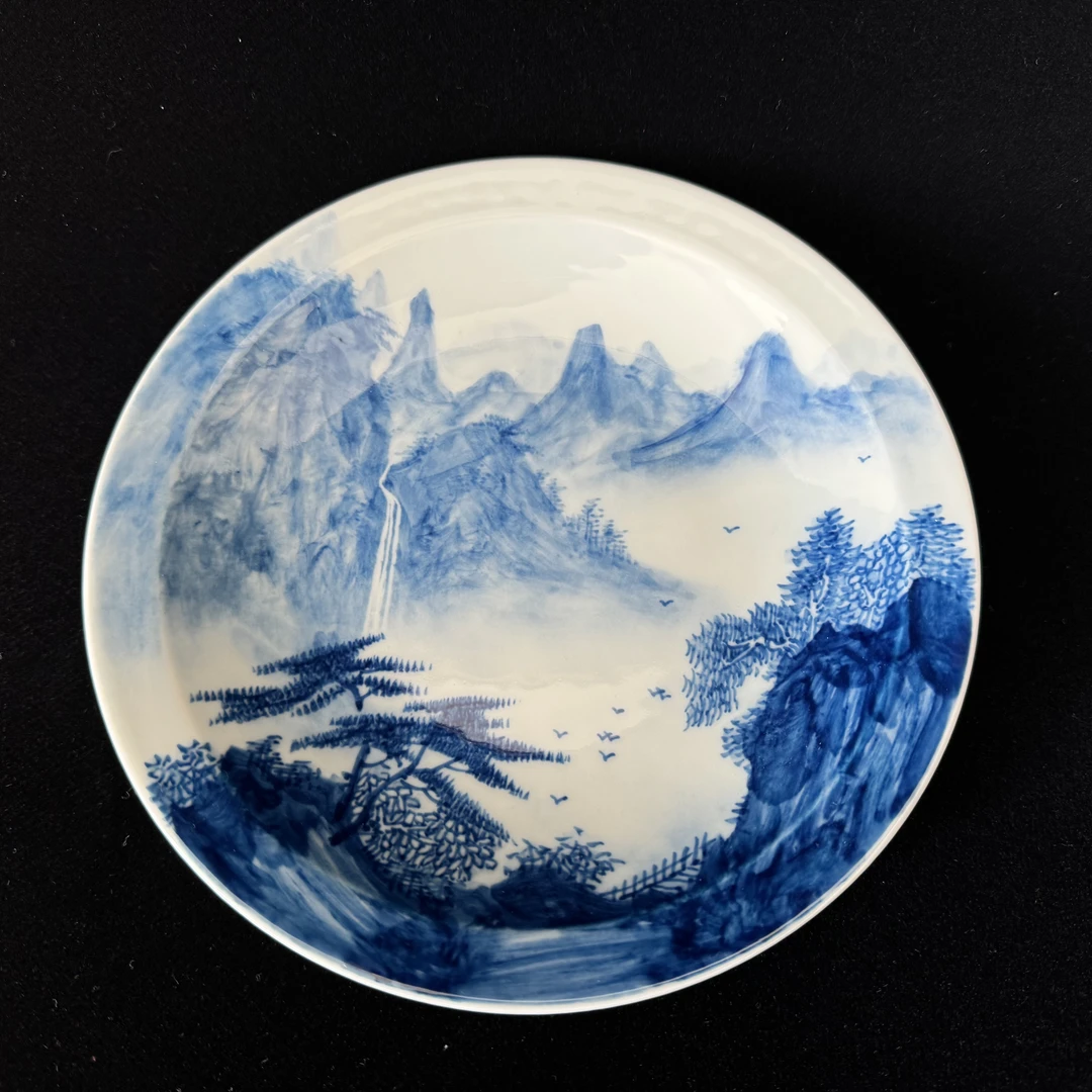 景德镇高温陶瓷手工手绘茶具青花山水茶盘