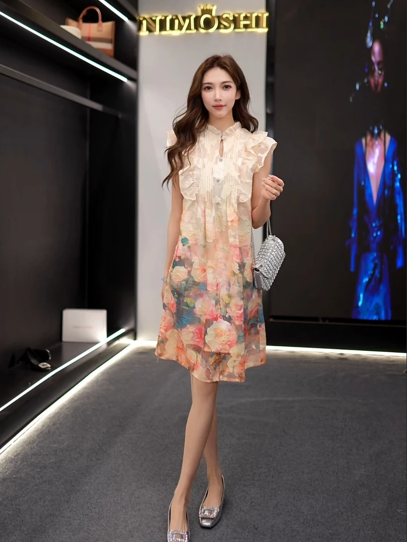 【夏夏专属】国色新中式花卉连衣裙  9517杏色