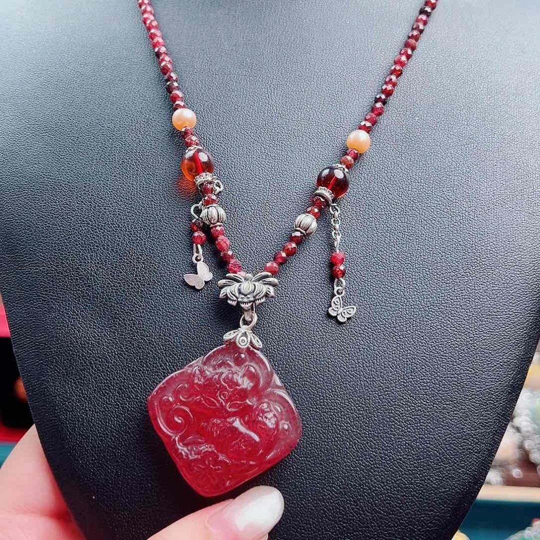 E***u颈饰翡翠银S925镶嵌国风