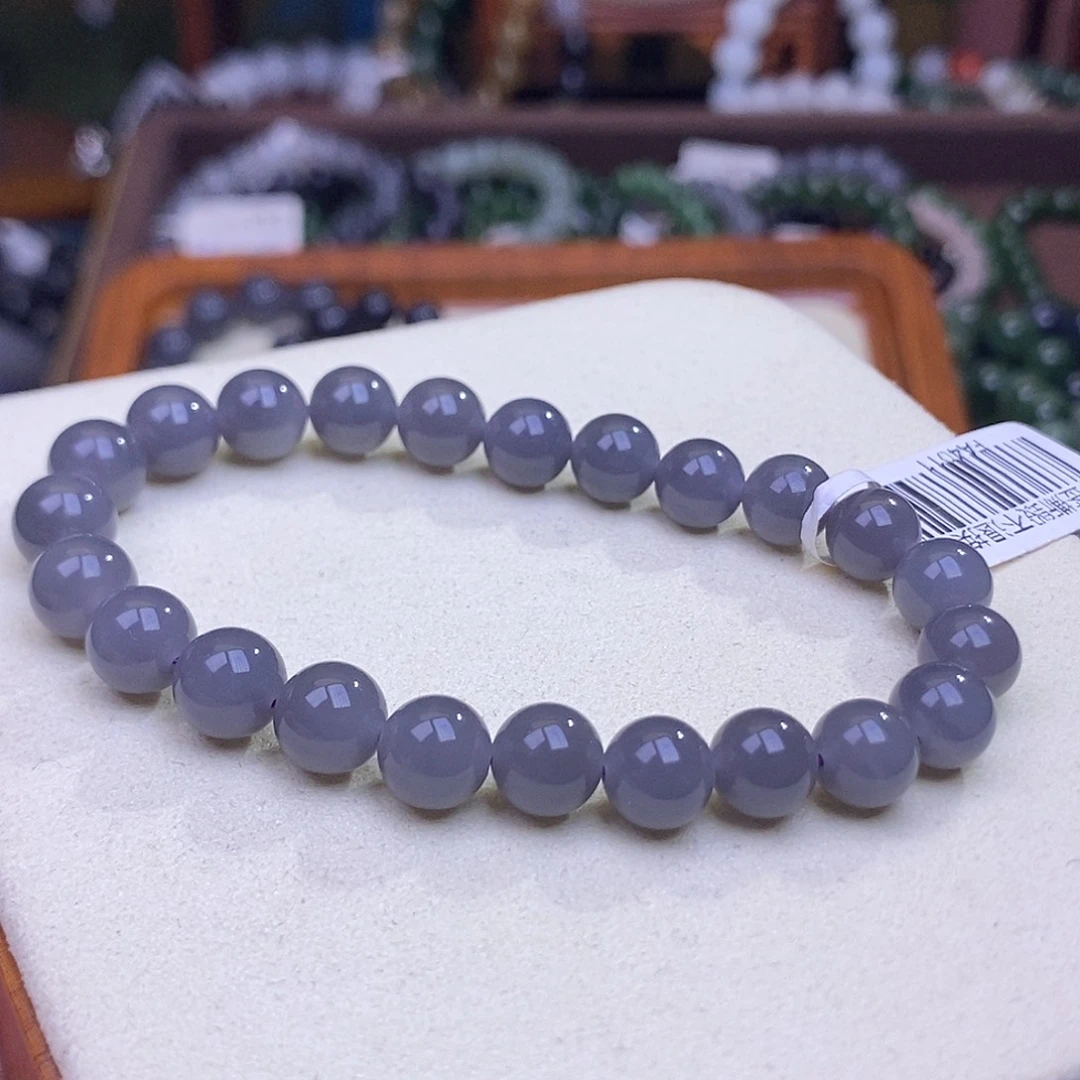 和田玉未镶嵌颈饰毕业级老矿料浓烟紫手串8m