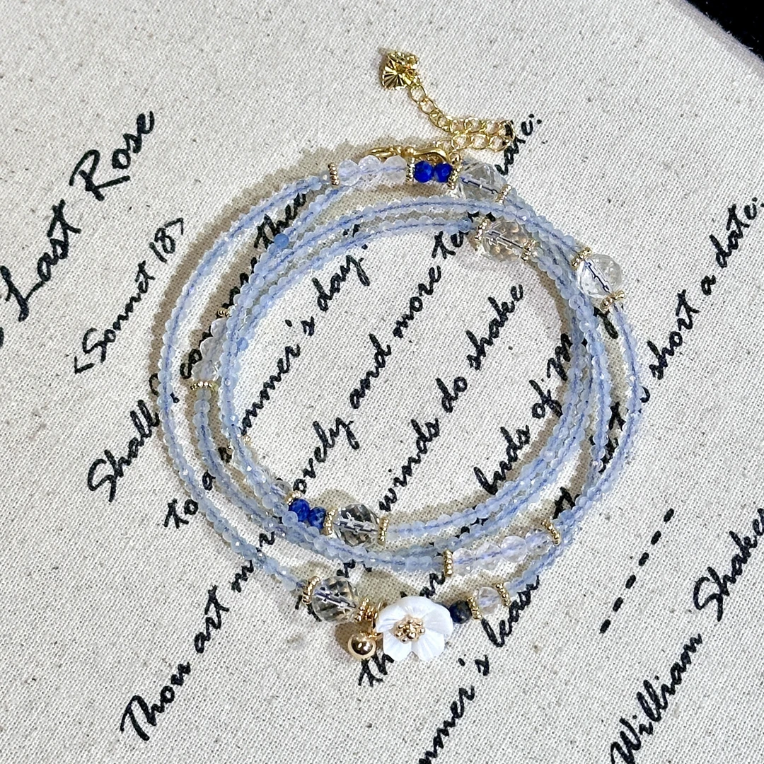 海蓝宝四圈刻面精品原创手串多样发其一