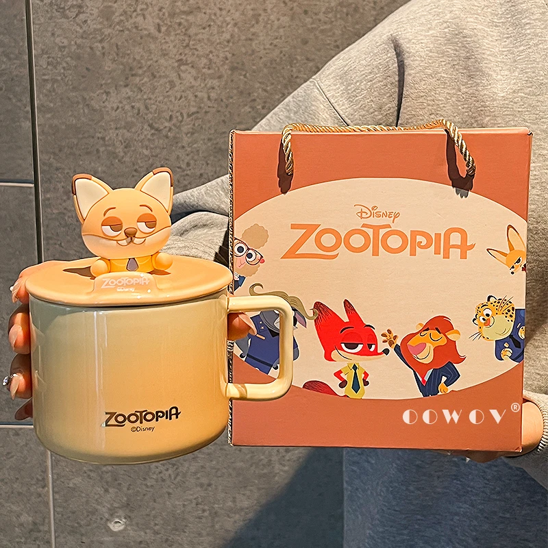 疯狂动物城朱迪尼克马克杯带盖可爱卡通支架陶瓷杯咖啡杯生日礼物