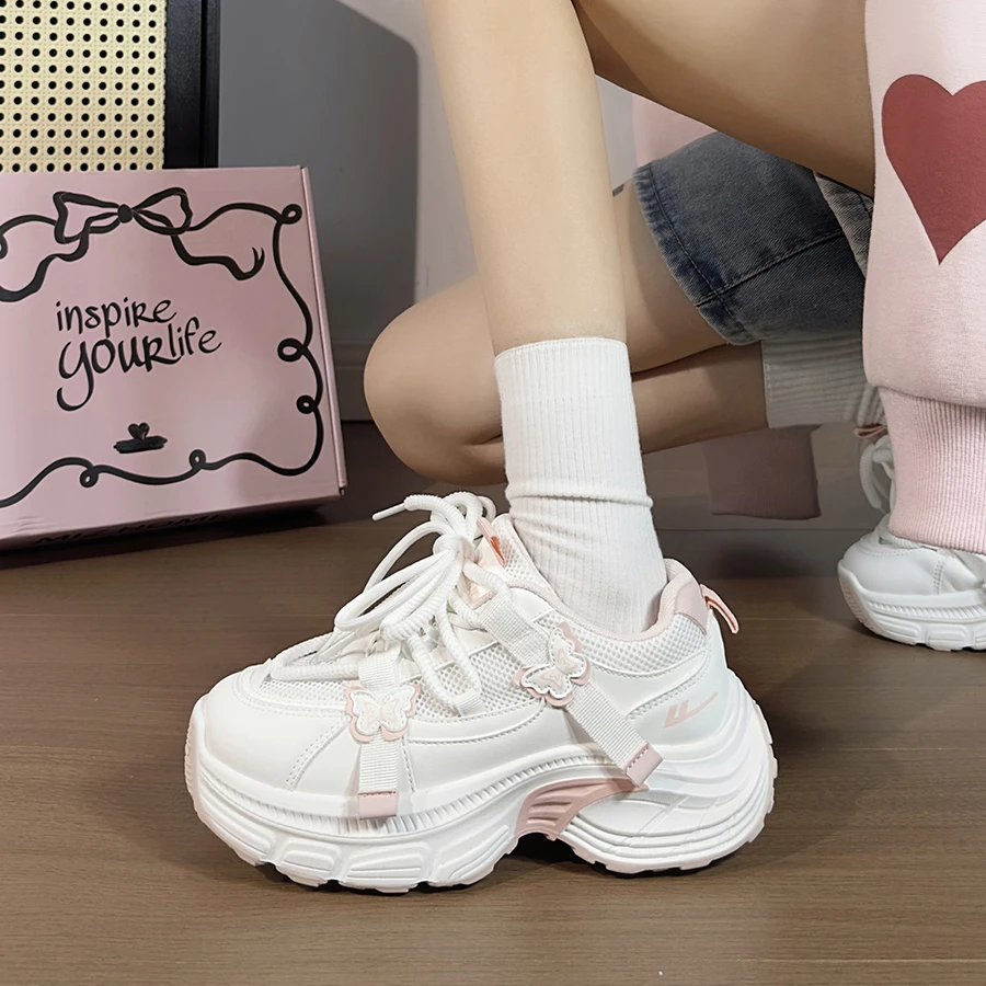 回力粉色蝴蝶老爹鞋女2025爆款百搭小众原创休闲鞋厚底运动鞋女