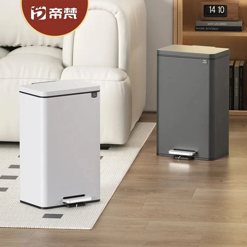 帝梵垃圾桶客厅酒店高端上档次大号不锈钢带盖家用极简卧室大容量