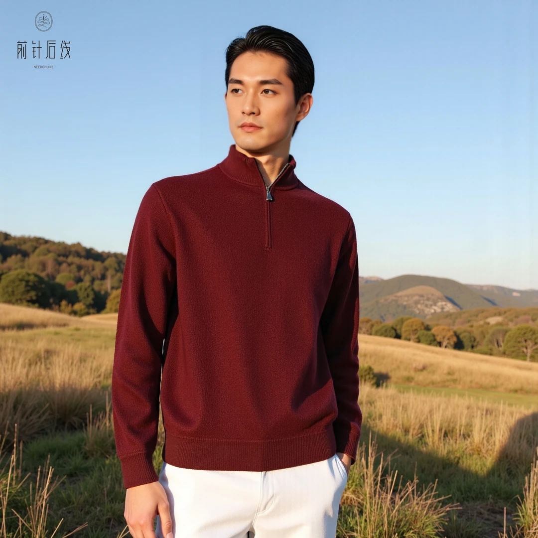 100%纯羊绒衫男士半拉链半高领打底品质立领男装秋冬保暖男款内搭
