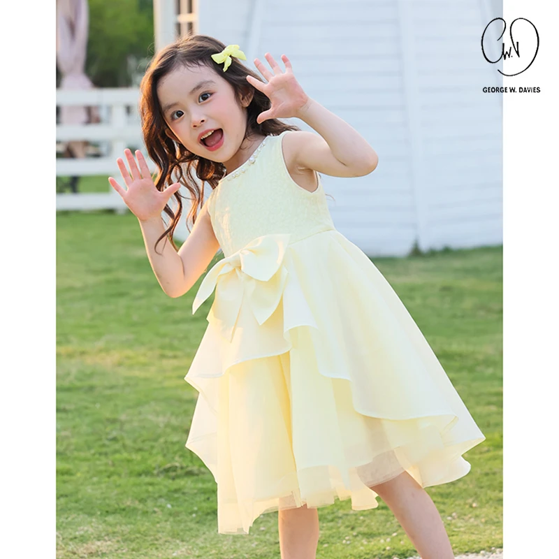 【GWD】夏季新款女童公主裙潮款网纱裙连衣裙黄色SPG0068