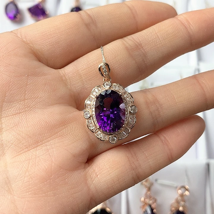 紫晶颈饰银S925镶嵌天然紫水晶