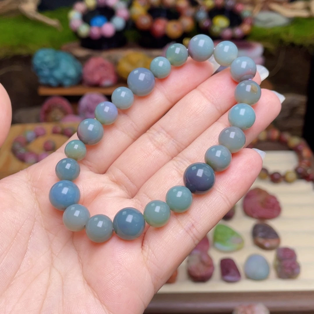 玛瑙/玉髓未镶嵌珠宝半成品兮*盐源玛瑙收藏蓝手串