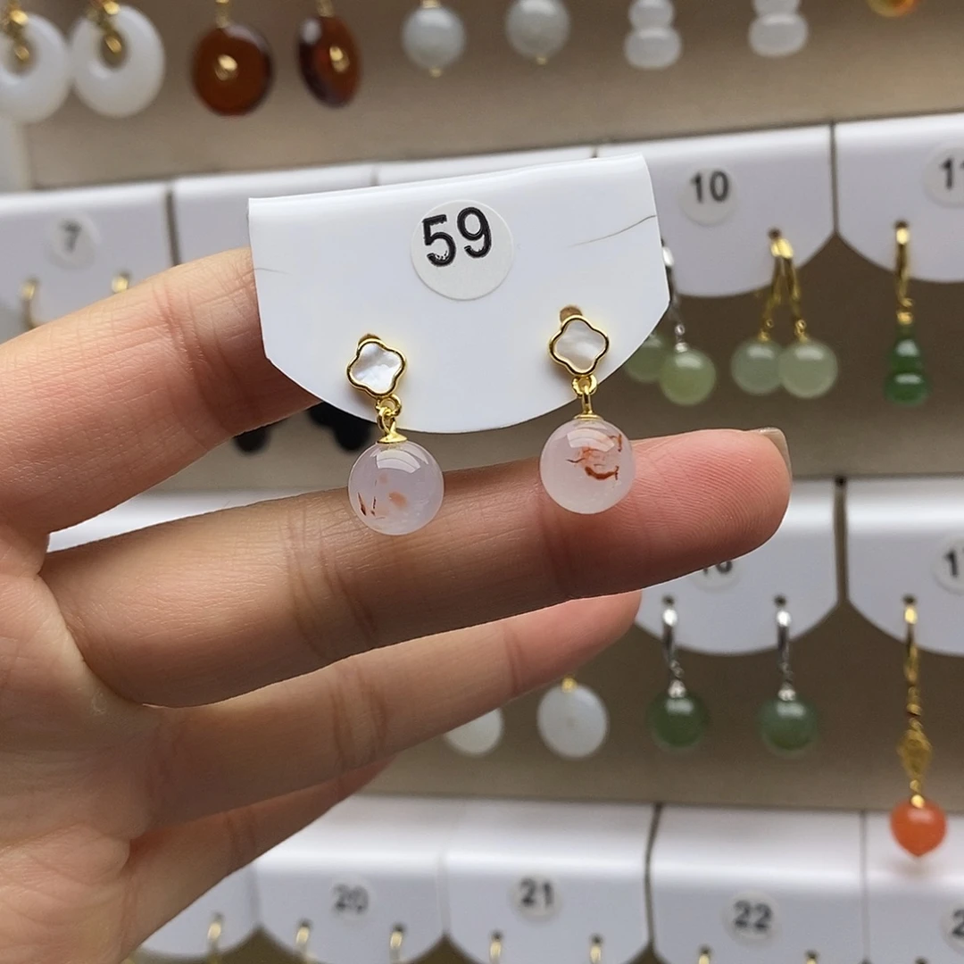 南红玛瑙银S925镶嵌耳饰