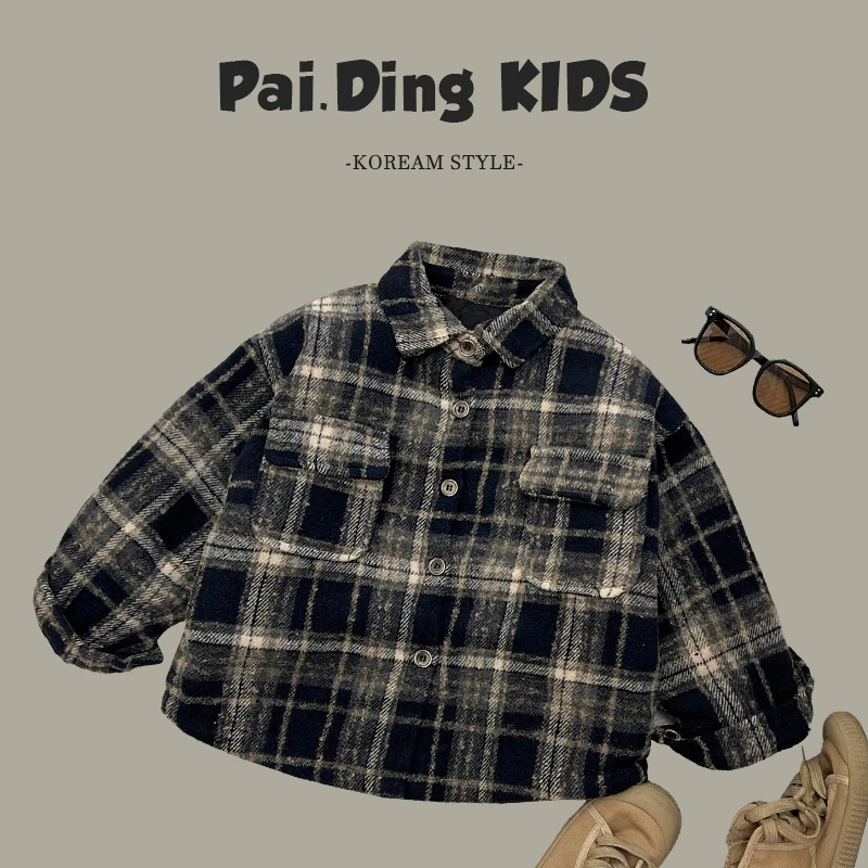冬装儿童韩版时尚复古格子休闲加棉保暖翻领衬衫外套SJ4515-QQQQ
